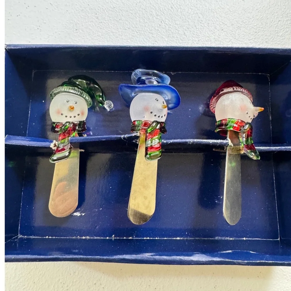 Set of 3 Snowman Cheese Spreaders Festive Holiday Kitchenware‎ Christmas 2003